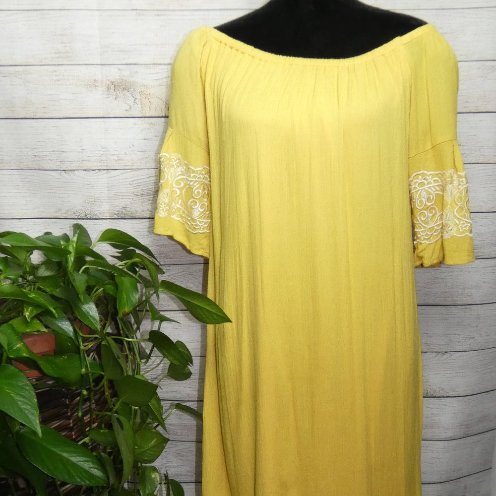 Summer Yellow Dress Medium Embroidered